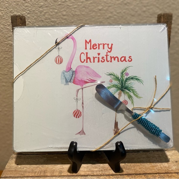 Christmas Flamingo Cutting Board With Spreader, Glass Flamingo Cutting Board - Picture 4 of 16